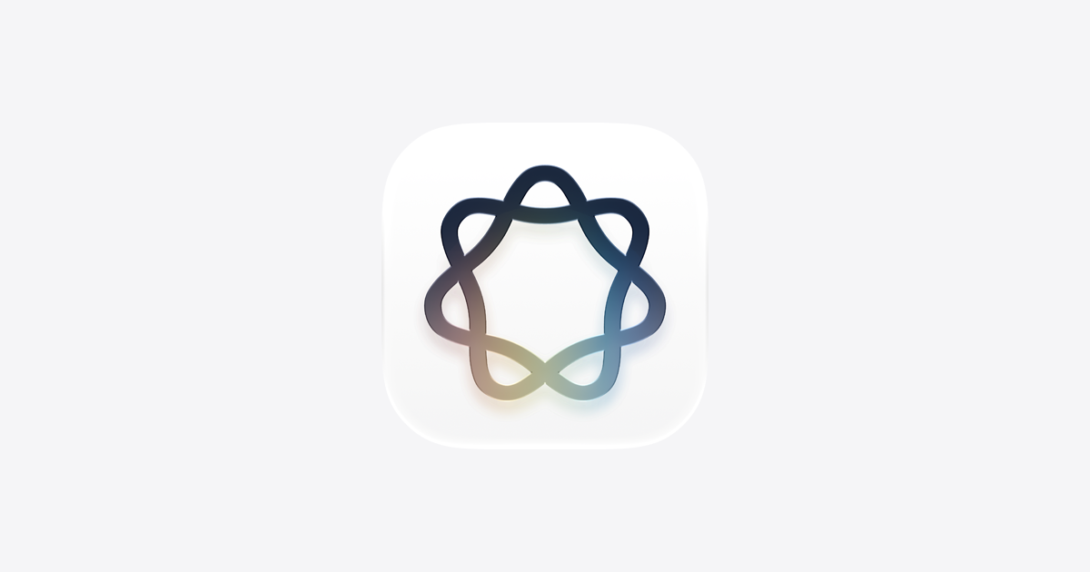The official Apple Intelligence mark, a looping ring in muted gradient colours on a light background.