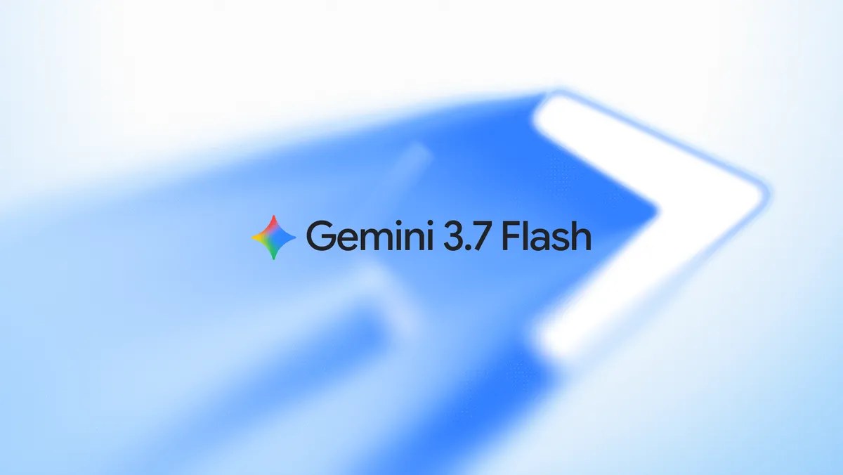 Google's official announcement image for Gemini 3.7 Flash, showing the Gemini spark logo rendered in blue and purple gradient light on a dark background.